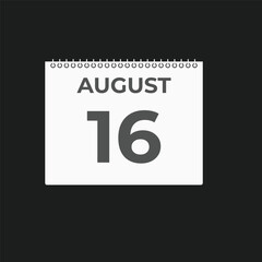 August 16 calendar reminder. 16 August daily calendar icon template. Calendar 16 August icon Design template. Vector illustration
