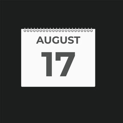 August 17 calendar reminder. 17 August daily calendar icon template. Calendar 17 August icon Design template. Vector illustration

