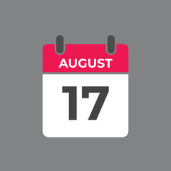 August 17 calendar reminder. 17 August daily calendar icon template. Calendar 17 August icon Design template. Vector illustration
