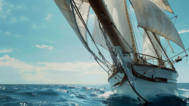 Sailing Serenity: Two-Masted Schooner Adventure. Generative AI