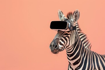 Portrait of a zebra with VR headset. AI generative art