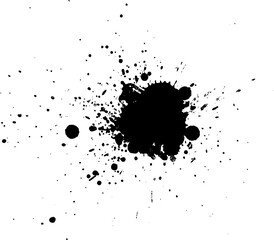 black ink brush painting splatter splash on white background
