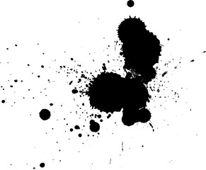 black ink dropped splatter splash on white background