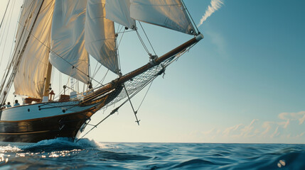 Sailing Serenity: Two-Masted Schooner Adventure. Generative AI