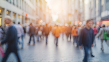 Obraz premium blurred view of crowd of people walking on city street