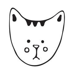 funny cat face cartoon drawing isolated on white background. Favorite pet. For the design of pet products. Children's illustration. Cute and beautiful cat, hand drawn. Animals vector illustration.