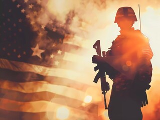 Veterans Day graphic material Patriotic American Flag and Military Memorabilia, American flag watercolor, Military boots silhouette, Soldier tribute