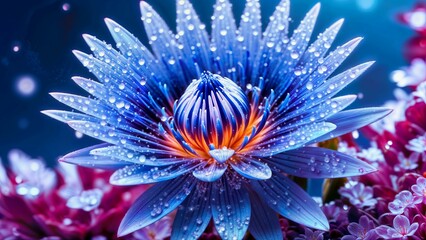 Close-up image of dew drops on a flower - Generative AI
