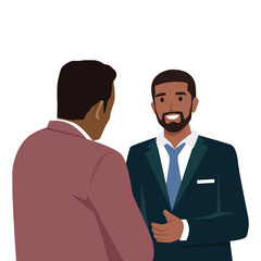 Two black men talking about business. Multi racial character. Flat vector illustration isolated on white background