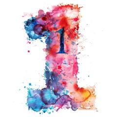 1 one number in watercolor painting on a white background