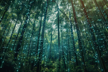 Generative AI image of a sustainability net zero carbon negative forest nature Biodiversity.