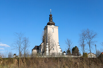 KLIKUSZOWA, POLAND - APRIL 22, 2023: A beautiful white church in Klikuszowa, Poland.