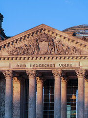 Fototapeta premium High resolution photograph of the Reichstag, the German Parliament, at sunset. German politics and the symbol of Germany