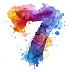7 number in watercolor painting on a white background