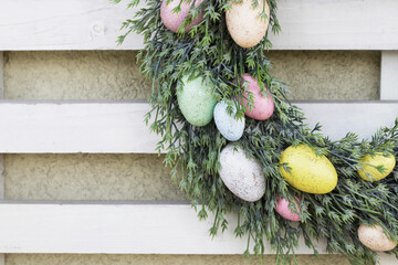 Traditional Easter wreath on the wall.