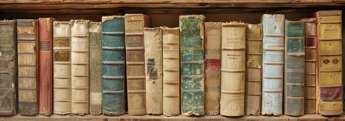 antique books in shelves, library books for study, used as background 
