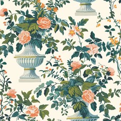 vector seamless patterns of garden party, tea, coffee, music, furits, plants