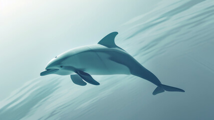 A realistic rendering of a dolphin swimming gracefully through clear blue waters, capturing the essence of underwater life.