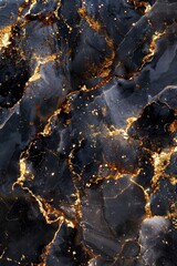 Fototapeta premium A high-resolution images of marble texture with black and intertwined veins of gold and silver glitter. 