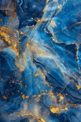Fototapeta premium A high-resolution images of marble texture with blue and intertwined veins of gold and silver glitter.