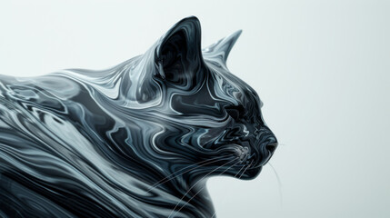 A monochrome side profile of a cat with abstract swirling patterns, creating an artistic and contemporary visual piece.