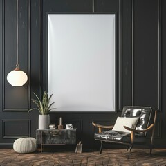 large blank frame mock in living room