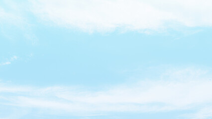 Pastel blue sky with white fluffy cloud. Summer holiday sky background. Beautiful soft light...