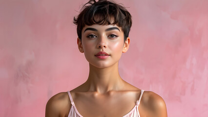 Graceful Pixie Cut for Ballet Athlete, Elegant Hairstyle on Beautiful Ballerina, Stunning Pixie Cut Style for Western Ballet, Beauty in Motion: Western Ballet Athlete with Pixie Hairstyle
