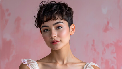 Graceful Pixie Cut for Ballet Athlete, Elegant Hairstyle on Beautiful Ballerina, Stunning Pixie Cut Style for Western Ballet, Beauty in Motion: Western Ballet Athlete with Pixie Hairstyle