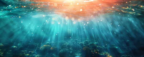 Lighting, Blue and green hues, sunset tones, underwater lighting effects