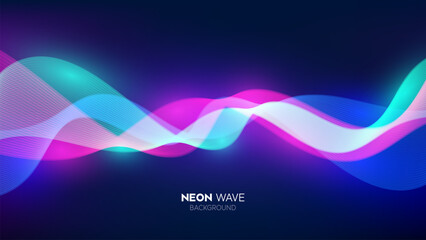 Abstract wave background with blue, purple, pink and cyan color waves vector design. neon wave background design
