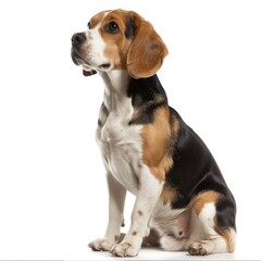 beagle dog sitting on white background