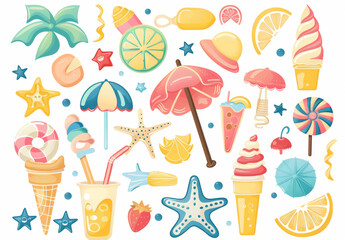 Beach cream set flat vector illustration