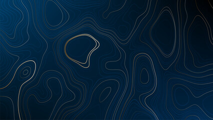 Topographic map patterns, topography line map. Topographic map in dark blue color in gold land lines. Vintage outdoors style. Abstract topographic map patterns.
