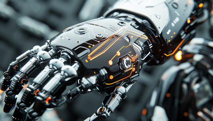 Capture a sleek, metallic exoskeleton from a low angle, showcasing its intricate circuit patterns in CG 3D Make the viewer feel the power and sophistication of future tech