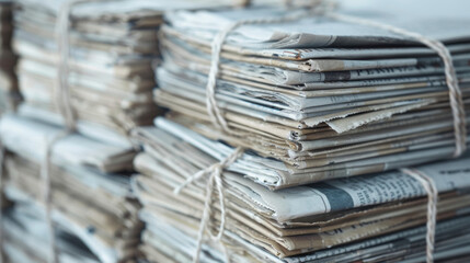 a stack of old newspapers tied with a string to highlight recyclable materials