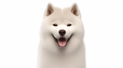 Radiant American Akita Dog Graces the Camera with a Captivating Smile in a Close-Up Portrait on a White Background