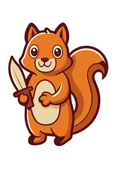 Sticker design: Curious squirrel with a knife