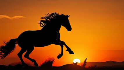 Dusk's Leap: Majestic Horse Soaring Against the Sunset. AI Generated