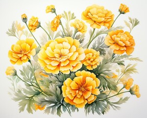 A beautiful bouquet of yellow watercolor flowers.