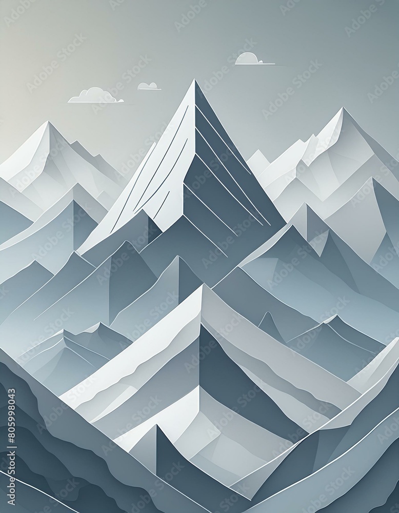 Wall mural a simple mountain range with geometric shapes for mountains, each layer in a different shade of cool