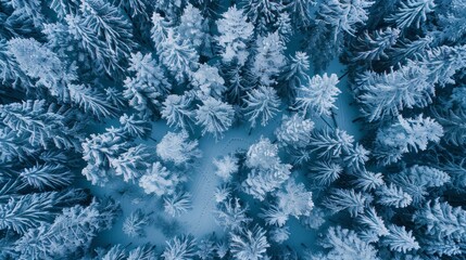 winter areal view of a pine forest in the snow