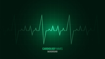 Heart pulse background.Green cardiology waves background. Vector illustration, eps 10.