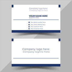 Double-sided modern simple luxury clean style professional creative and clean business card design template with white and dark blue color.