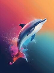 Abstract lifestyle banner design with realistic dolphin and colorful splashing shapes
