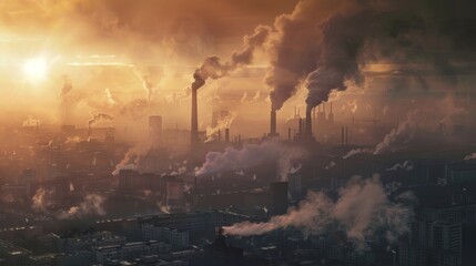 industry metallurgical plant dawn smoke smog emissions bad ecology aerial photography.Greenhouse gas emissions. Pollution of factories. Dirty air over the city. Negative impact on human health,polluti