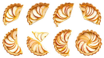 Fototapeta premium Homemade apple pies with golden crust on a transparent background. Perfect for autumn menus, desserts, and bakery showcases. Warm, comforting treats for cozy evenings.
