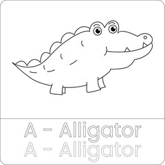 Alligator Coloring Page for Kids – Cute Black and White Line Art