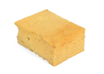 Old yellow sponge for cleaning, isolated