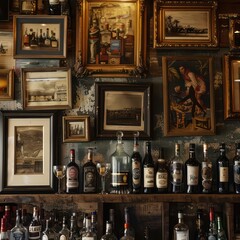 old style bar, old picture frame wall 